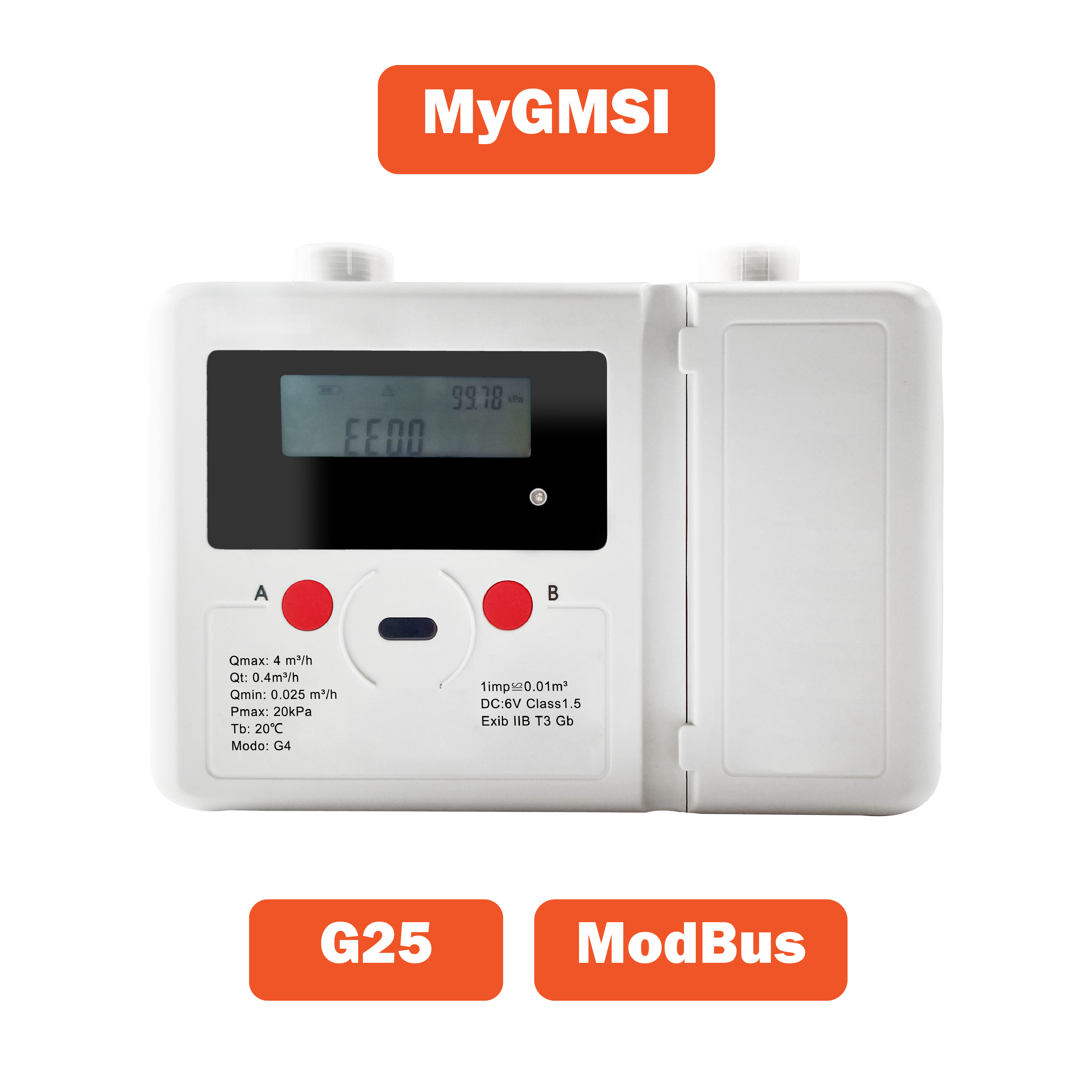 Gas meter a membrana MyGMSI-G25 con valvola di blocco e interfaccia Modbus